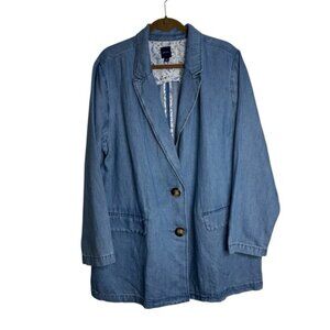 J. Jill Denim Women’s 2X Light Blue Denim Blazer Jacket Button Front Pockets